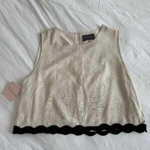 Hudson Gray - Beige Tank with Black Scallop Edging - Large - NWT!